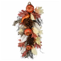 National Tree Company Fall Teardrop Wall Decoration, Decorated with Pumpkins, Pine Cones,