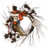 National Tree Company Artificial Skeleton's Halloween Wreath, Decorated with Branches, Orange
