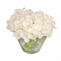 8 White Hydrangea Bouquet in Glass Vase