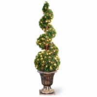 54  Cedar Spiral Tree with Ball in a Black & Gold Urn with 150 Clear Lights