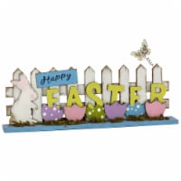 National Tree Company Happy Easter Picket Fence Table Decoration, Designed with Painted Eggs,