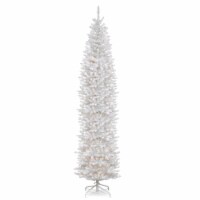 National Tree Company 12 ft Artificial Pre-Lit Slim Christmas Tree, White, Kingswood Fir,
