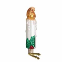 Old World Christmas Clip-On Candle Glass Ornament Holly Flame 32191