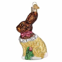 Old World Christmas 4.25 Inches High Chocolate Easter Bunny Glass Foiled Pink Bow