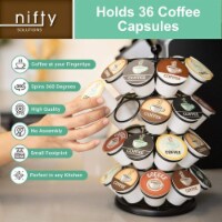 Nifty Coffee Pod Carousel – 36 Pod Pack Storage, Modern Chrome Design