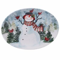 Certified International Red and White Snowman Christmas Oval Platter 16