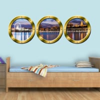 3D Window View Wall Sticker, London Skyline Cityscape Decal - Porthole Vinyl Stickers -SPW22
