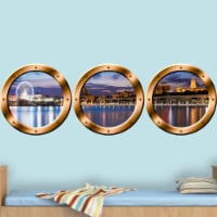 3D Window View Wall Sticker, London Skyline Cityscape Decal - Porthole Vinyl Stickers -SPW22