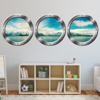 3D Ocean View Wall Clings, Porthole Window For Wall - Landscape Vinyl Sticker - SPW21