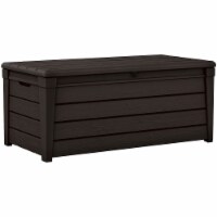 Keter Brightwood 120gal Weatherproof Resin Patio Deck Storage Box Bench, Brown