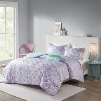 Gracie Mills Metallic Printed Reversible Duvet Cover Set Aqua/Purple Full/Queen