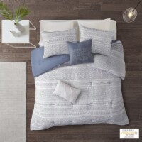 Gracie Mills 5 Piece Cotton Clip Jacquard Comforter Set White/Indigo Full/Queen