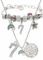 DoraDreamDeko Silver 7th Birthday Decor, Gift, Necklace, Bracelet for Girls