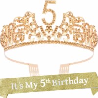 VeryMerryMakering Pink 5th Birthday Sash & Tiara Set for Girls