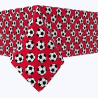 Rectangular Tablecloth, 100% Cotton, 60x84 , Soccer Balls Red