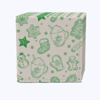Napkin Set of 4, 100% Cotton, 20x20 , Green Stenciled Holiday Pattern