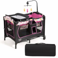 Babyjoy 3-in-1 Convertible Portable Baby Playard Newborn Napper Height Adjustable Pink/Grey