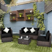 Costway 6PCS Patio Rattan Furniture Set Cushion Sofa Coffee Table Black