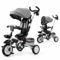 Costway 6-In-1 Kids Baby Stroller Tricycle Detachable Learning Toy Bike w/ Canopy