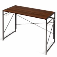 Costway Folding Computer Desk Writing Study Table w/6 Hooks Home Office Brown