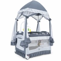 Costway 4 in 1 Portable Baby Playard Crib Bassinet Bed w/Changing Table Canopy Music Box,