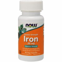 NOW Foods Double Strength Iron Essential Mineral Dietary Supplement Veg Capsules 36mg