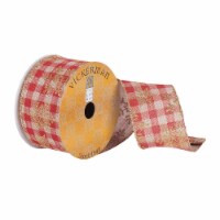 2.5 x10Yd Red Tan Plaid Glitter Ribbon - Q180329