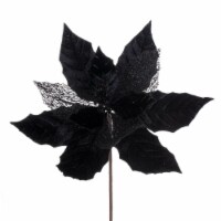 Vickerman QG227917 11 in. Glitter Mesh Poinsettia Spray, Black - 6 per Bag