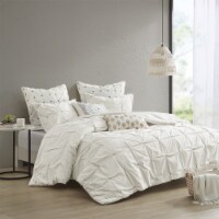 Gracie Mills 3 Piece Elastic Embroidered Cotton Comforter Set White Full/Queen
