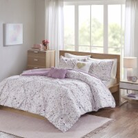 Gracie Mills Abby Metallic Printed and Pintucked Comforter Plum Full/Queen