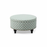 Nathaniel Home George Round Fabric Upholstered Geometric Pattern Storage Ottoman