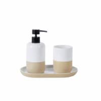 VCNY Home Ceramic Bathroom Accessory Set - White/Tan Perspective: Main