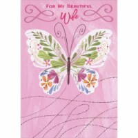 Large Butterfly Decorated with Flowers and Vines on Pink Bkgd: Wife Valentine's Day Card Perspective: Main