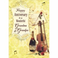 Designer Greetings Violin, Music Stand, Champagne, Rose Anniversary Card for Grandparents Perspective: Main