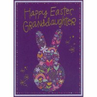 Flowers, Hearts, Butterflies: Bunny Shape on Dark Purple Granddaughter Easter Card Perspective: Main