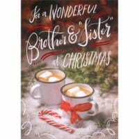 Two White Mugs, Two Marshmallows, Ribbon and Candy Cane Christmas Card for Brother Perspective: Main