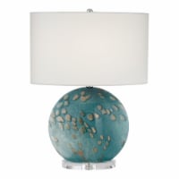 Pacific Coast Lighting Calypso 23  Flat Oval Art Glass Table Lamp in Sea Blue