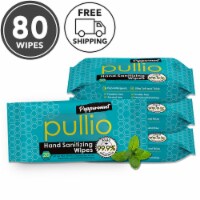 (80 Wipes) pullio - Peppermint Alcohol Free Antibacterial Hand Sanitizer Wet Wipes