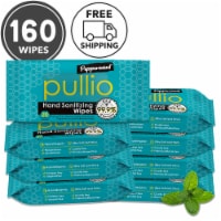 (160 Wipes) pullio - Peppermint Alcohol Free  Antibacterial Hand Sanitizer Wet Wipes