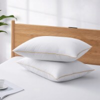 White Down Feather Bed Pillows with 300TC 100% Cotton Cover Set of 2 King Size