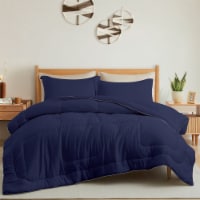 All Season Satin Down Alternative Comforter Set with Pillow Shams Navy Twin