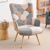 Upholstered Wingback Accent Chair with Rubberwood Legs & Levelers