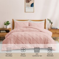 3 Piece Pintuck Pinch Pleat and Geometric Clipped Comforter Set