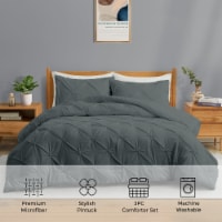 3 Piece Pintuck Pinch Pleat and Geometric Clipped Comforter Set