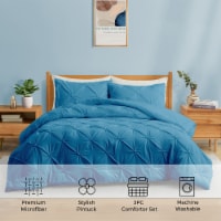 3 Piece Pintuck Pinch Pleat and Geometric Clipped Comforter Set