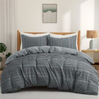 Microfiber Clipped Duvet Cover Set with Stripe Pattern