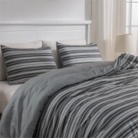 Printed Stripe Microfiber Comforter Set - All-Season Warmth
