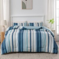Printed Stripe Microfiber Comforter Set - All-Season Warmth