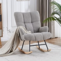 Upholstered Teddy Velvet Rocking Accent Chair with Wingback Design