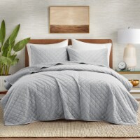 Luxurious Reversible Velvet Coverlet Set with Shams, Grey King size